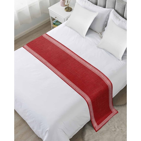 Bed Runner for King Size, Red Retro Greek Key Decorative Scarf Throws for Foot of Bed, Geometric Greece Ancient Rustic Luxury Bedding Protector Slipcover Bedrunners for Hotel/Home, 94 x 20 Inch