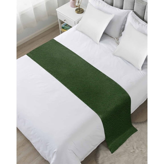 Bed Runner for King Size, Solid Dark Green Decorative Scarf Throws for Foot of Bed, Retro Minimalism Abstract Denim Texture Luxury Bedding Protector Slipcover Bedrunners for Hotel/Home, 94 x 20 Inch
