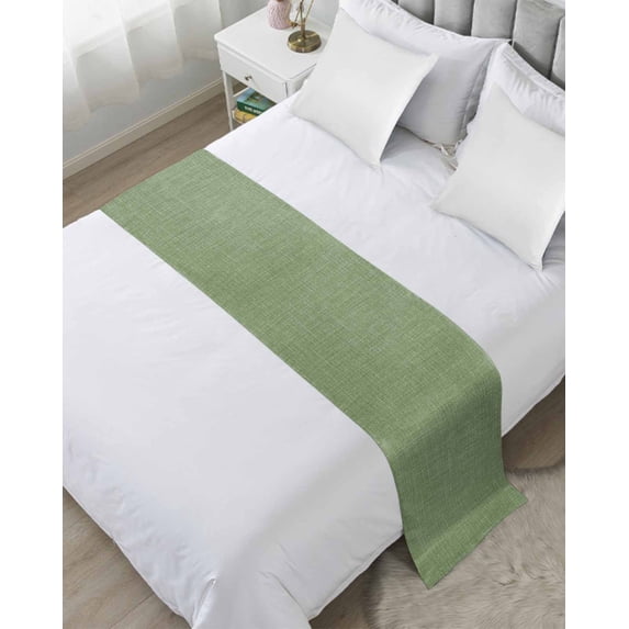 Bed Runner for King Size, Vintage Forest Green Decorative Scarf Throws for Foot of Bed, Farmhouse Retro Solid Color Linen Texture Luxury Bedding Protector Slipcover Bedrunners for Hotel, 94 x 20 Inch