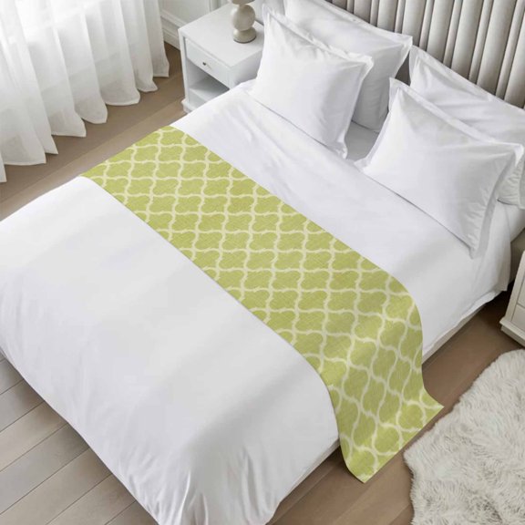 Bed Runner Moroccan Texture Bedding Scarves Soft Decorative Bed Flag Retro Grass Green Linen Bed Runners for Cal King Size Bed Hotel Bedroom Decor Bed Throws for Foot of Bed Scarf 20x102 Inch