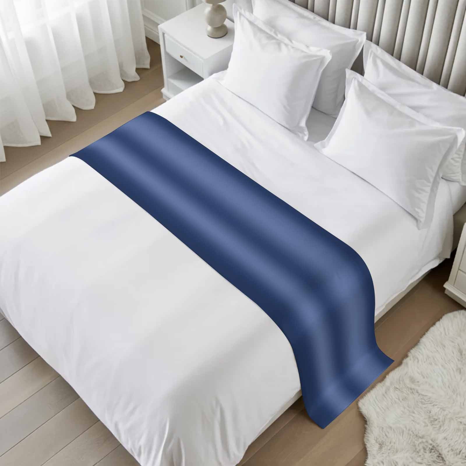 Bed Runner Navy Blue Bedding Scarves Soft Decorative Bed Flag Gradient ...
