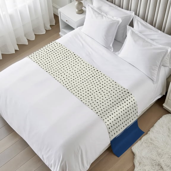 Bed Runner Navy Blue Bedding Scarves Soft Decorative Bed Flag Solid Color Dots Waves Bed Runners for King Size Bed Hotel Bedroom Decorations Bed Throws for Foot of Bed Scarf Protector 20x94 Inch
