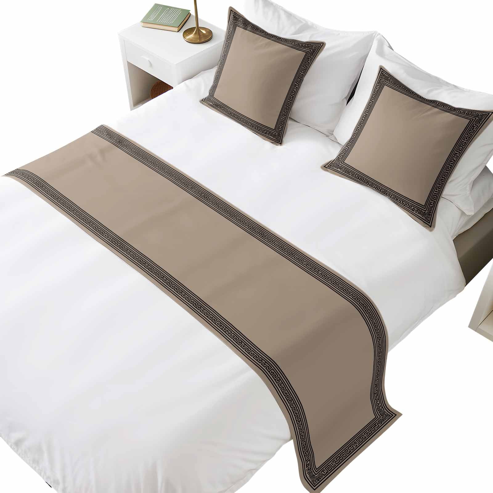 Bed Runner Example Bed Runner for Queen Size Bed, Black Brown Greek Key Decorative Beds ...