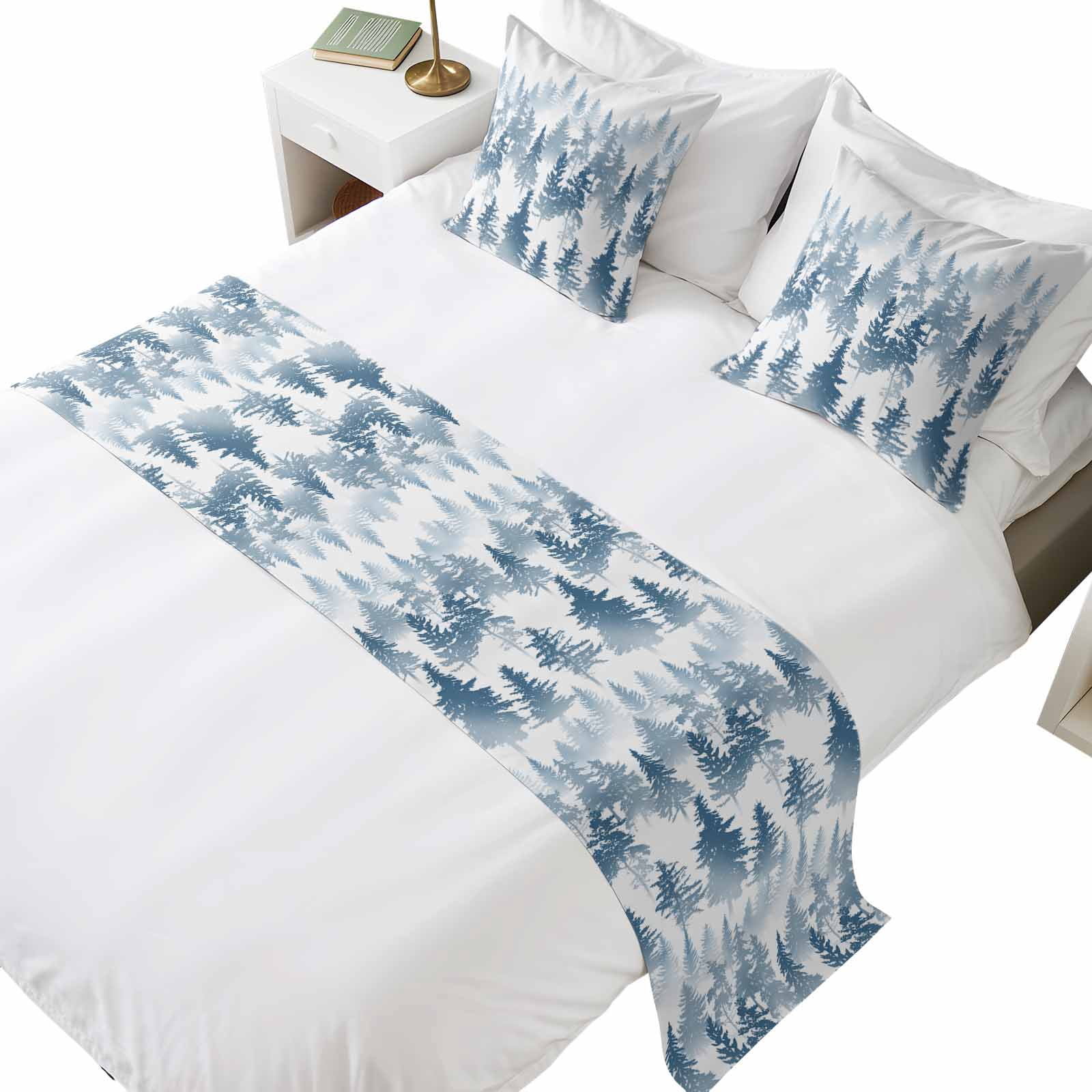 Bed Runner Example Bed Runner for Queen Size Bed, Blue Forest Decorative Beds Runners and ...