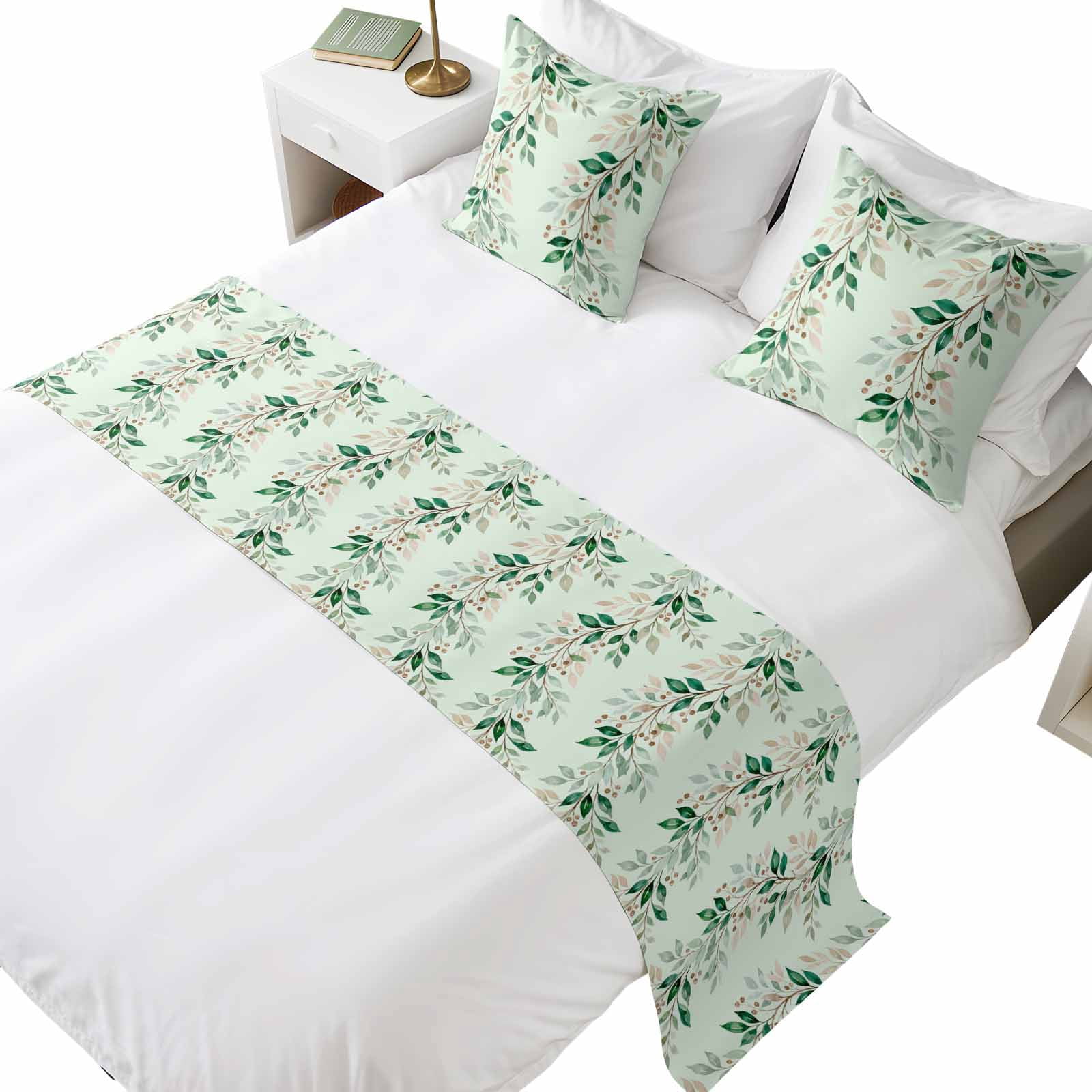 Bed Runner Example Bed Runner for Queen Size Bed, Botanical Leaves Decorative Beds Runners ...