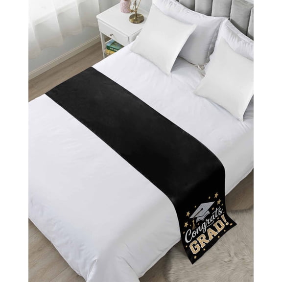 Bed Runner for Queen Size, Black Graduation Decorative Scarf Throws for Foot of Bed, Yellow Star Luxury Bedding Protector Slipcover Bedrunners for Hotel/Home, 83 x 20 Inch