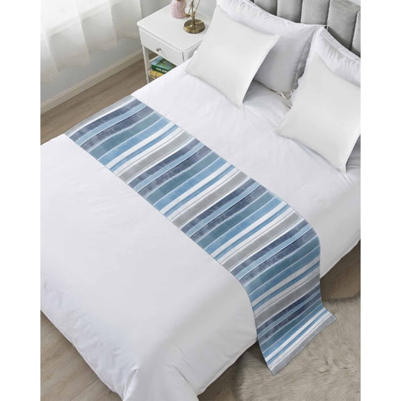 Bed Runner for Queen Size, Blue Nordic Style Stripes Decorative Scarf Throws for Foot of Bed, Blue Gray Texture Luxury Bedding Protector Slipcover Bedrunners for Hotel/Home, 83 x 20 Inch