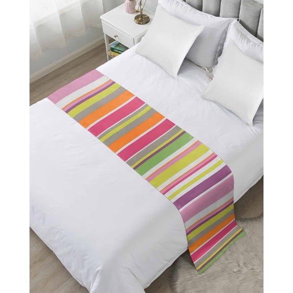 Bed Runner for Queen Size, Colorful Striped Decorative Scarf Throws for Foot of Bed, Farmhouse Modern Stripes Art Luxury Bedding Protector Slipcover Bedrunners for Hotel/Home, 83 x 20 Inch