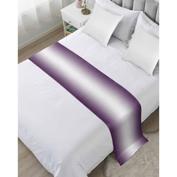 Bed Runner for Queen Size, Dark Purple Ombre Decorative Scarf Throws for Foot of Bed, Purple White Gradient Modern Abstract Art Luxury Bedding Protector Slipcover Bedrunners for Hotel, 83 x 20 Inch