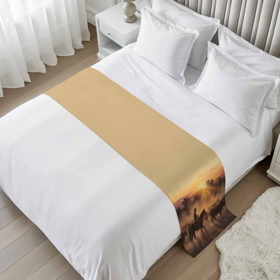 Bed Runner for Queen Size, Horse Western Decorative Scarf Throws for Foot of Bed, Modern Art Trees Elegant Luxury Bedding Protector Slipcover Bedrunners for Hotel/Home, 83 x 20 Inch