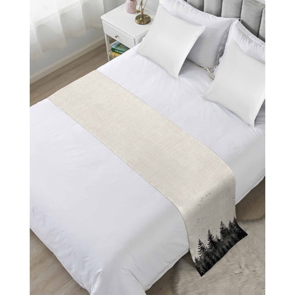 Bed Runner for Queen Size, Mist Forest Decorative Scarf Throws for Foot of Bed, Beige Farmhouse Vintage Nature Scenery Luxury Bedding Protector Slipcover Bedrunners for Hotel/Home, 83 x 20 Inch