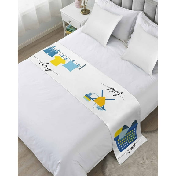 Bed Runner for Queen Size, Modern Minimalist Decorative Scarf Throws for Foot of Bed, Cartoon Laundry Room Washing Machine Luxury Bedding Protector Slipcover Bedrunners for Hotel/Home, 83 x 20 Inch