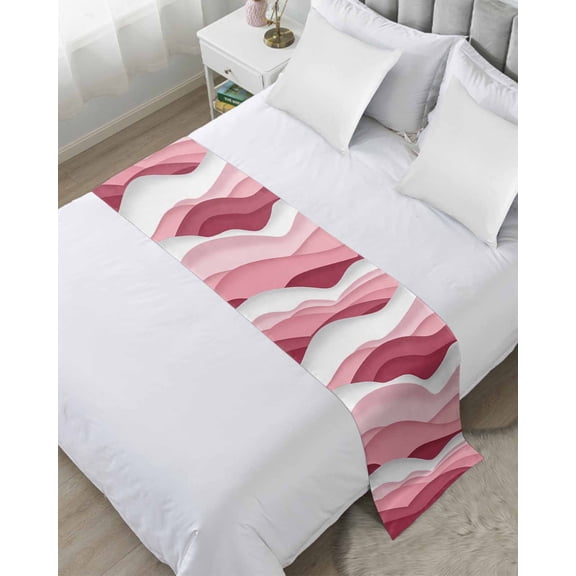 Bed Runner for Queen Size, Pink Ombre Decorative Scarf Throws for Foot of Bed, Modern Geometric Abstract Art Moire Luxury Bedding Protector Slipcover Bedrunners for Hotel/Home, 83 x 20 Inch