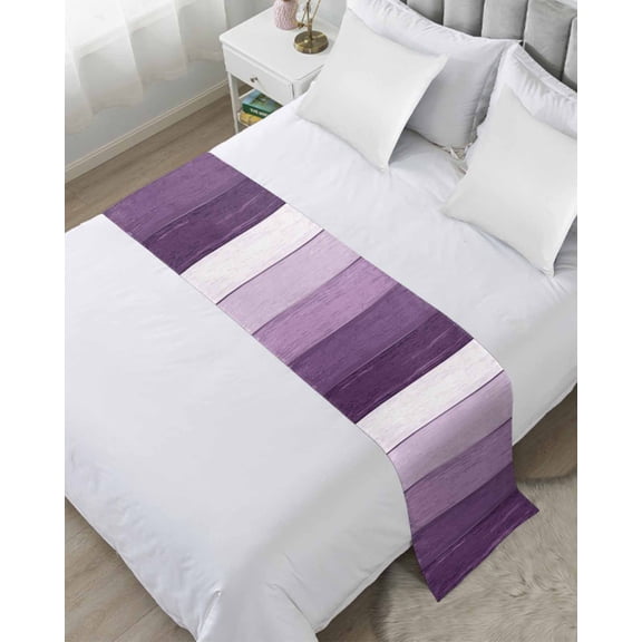 Bed Runner for Queen Size, Purple Ombre Decorative Scarf Throws for Foot of Bed, Farmhouse Vintage Wooden Striped Luxury Bedding Protector Slipcover Bedrunners for Hotel/Home, 83 x 20 Inch