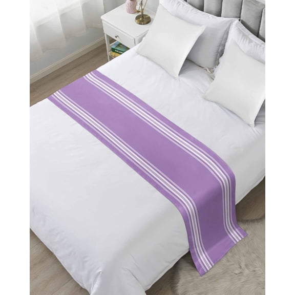 Bed Runner for Queen Size, Purple Striped Decorative Scarf Throws for Foot of Bed, Luxurious White Stripes Modern Abstract Art Luxury Bedding Protector Slipcover Bedrunners for Hotel, 83 x 20 Inch
