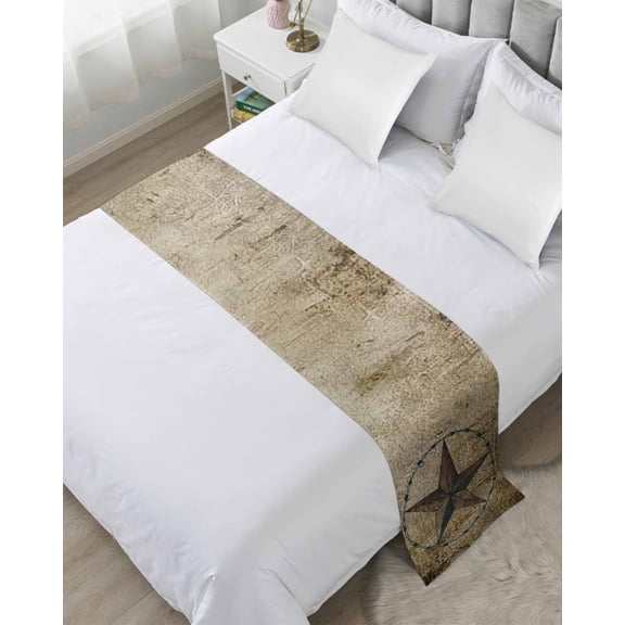 Bed Runner for Queen Size, Vintage Farmhouse Decorative Scarf Throws for Foot of Bed, Rustic Western Texas Star Shabby Art Luxury Bedding Protector Slipcover Bedrunners for Hotel/Home, 83 x 20 Inch