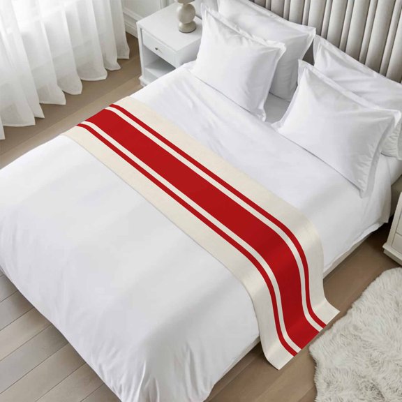 Bed Runner Red Stripe Lines Bedding Scarves Soft Decorative Bed Flag Linen Striped Bed Runners for Cal King Size Bed Hotel Bedroom Decorations Bed Throws for Foot of Bed Scarf Protector 20x102 Inch