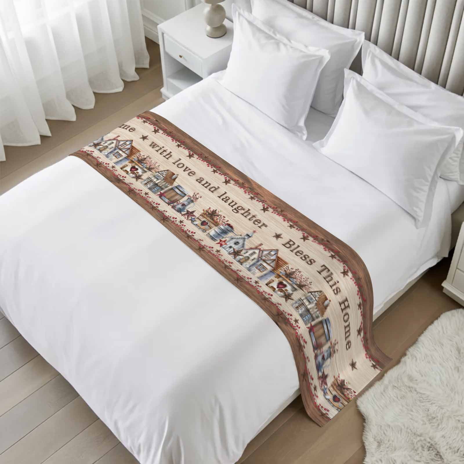 Bed Runner Scarf for Cal.King Size Bed, Farmhouse Beds Scarf Throws for ...