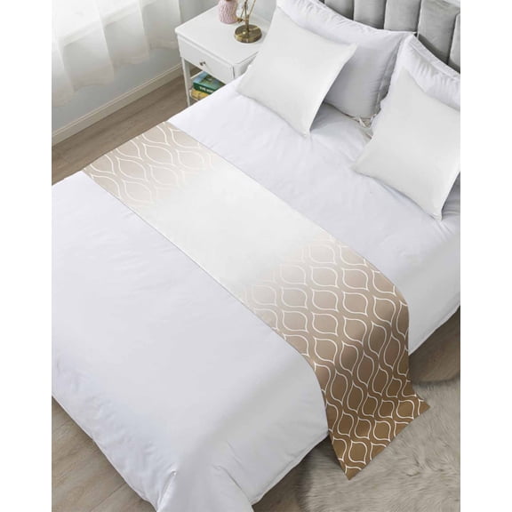 Bed Runner Scarf for Cal.King Size Bed, Moroccan Abstract Beds Scarf Throws for Foot of Bedding, Brown Geometric Gradient Lines Decorative Beds Runners for Bedroom Guestroom, 102"x20"