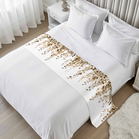 Bed Runner Scarf for Cal.King Size Bed, Orange Eucalyptus Leaves Beds ...