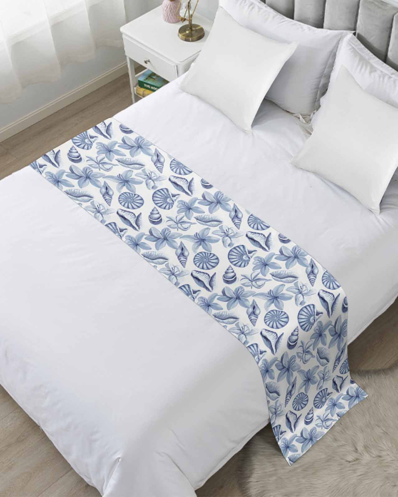 Bed Runner Scarf Cal King Size, Blue Coastal Stain Bed Runners ...