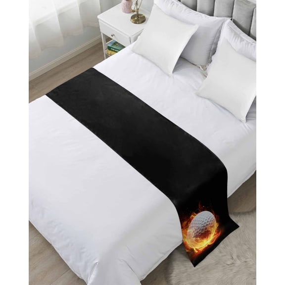 Bed Runner Scarf Cal King Size, Golf Ball Stain Bed Runners & Scarves for Foot of Beds, Sport Modern Glowing Burning Classic Art Decorative Bedding Runner Scarf for Hotel Home Bedroom