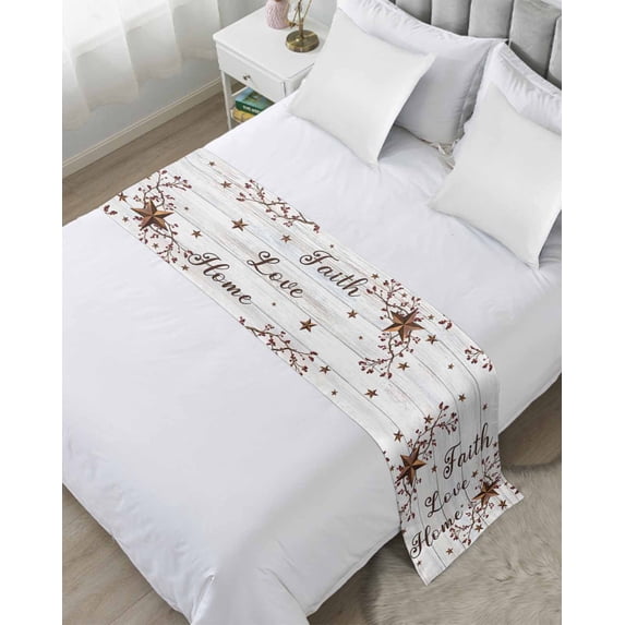Bed Runner Scarf Cal King Size, Grey Wooden Grain Stain Bed Runners & Scarves for Foot of Beds, Brown Country Texas Star Branches Decorative Bedding Runner Scarf for Hotel Home Bedroom 102 x20 Inch
