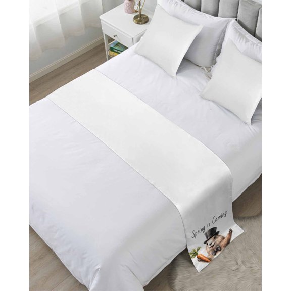 Bed Runner Scarf Cal King Size, Groundhog Day Stain Bed Runners & Scarves for Foot of Beds, Spring Cute Brown Aniamls Carrot Decorative Bedding Runner Scarf for Hotel Home Bedroom