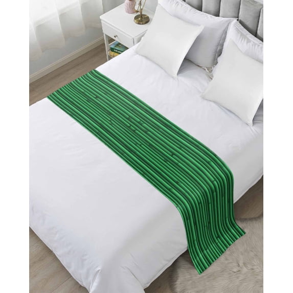 Bed Runner Scarf Cal King Size, Retro Green Stain Bed Runners & Scarves for Foot of Beds, Vintage Rustic Plants Trees Lines Pattern Decorative Bedding Runner Scarf for Hotel 102 x20 Inch