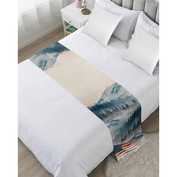 Bed Runner Scarf King Size, American Flag Stain Bed Runners & Scarves for Foot of Beds, 4th of July Forest Independence Day Decorative Bedding Runner Scarf for Hotel Home Bedroom