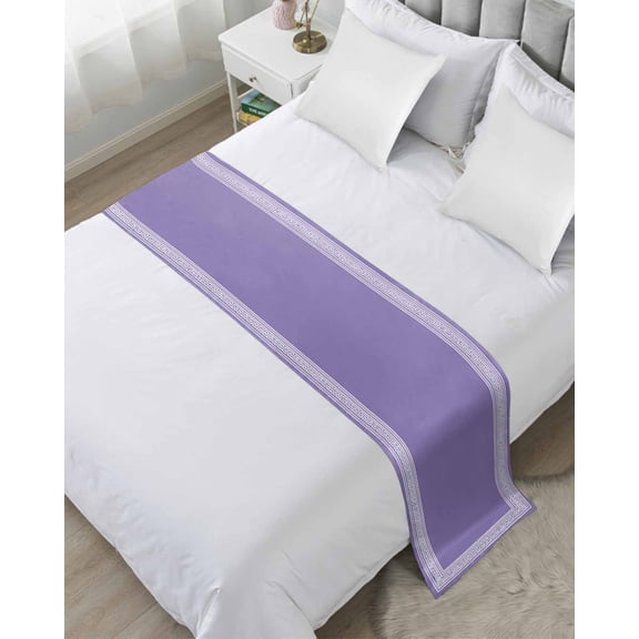 Bed Runner Scarf for King Size Bed, Purple Greek Key Beds Scarf Throws for Foot of Bedding, Geometric Greece Ancient Farmhouse Geo Decorative Beds Runners for Bedroom Guestroom, 94"x20"