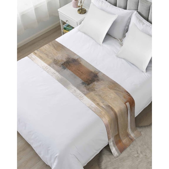 Bed Runner Scarf King Size, Brown Stain Bed Runners & Scarves for Foot of Beds, Abstract Paint Texture Retro Smudge Graffiti Art Decorative Bedding Runner Scarf for Hotel Home Bedroom