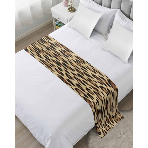 Bed Runner Scarf King Size, Leopard Stain Bed Runners & Scarves for Foot of Beds, Farmhouse Brown Animals Art Modern Decorative Bedding Runner Scarf for Hotel Home Bedroom
