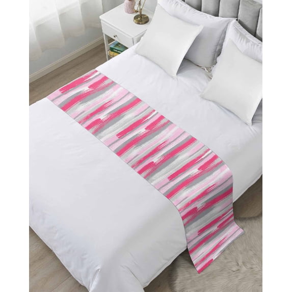 Bed Runner Scarf King Size, Pink Gray Stripes Stain Bed Runners & Scarves for Foot of Beds, Watercolor Modern Abstract Minimalist Decorative Bedding Runner Scarf for Hotel Home Bedroom 94 x20 Inch