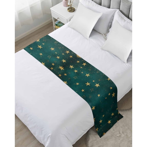 Bed Runner Scarf King Size, Teal Stars Stain Bed Runners & Scarves for Foot of Beds, Elegant Sky Star Art Decorative Bedding Runner Scarf for Hotel Home Bedroom
