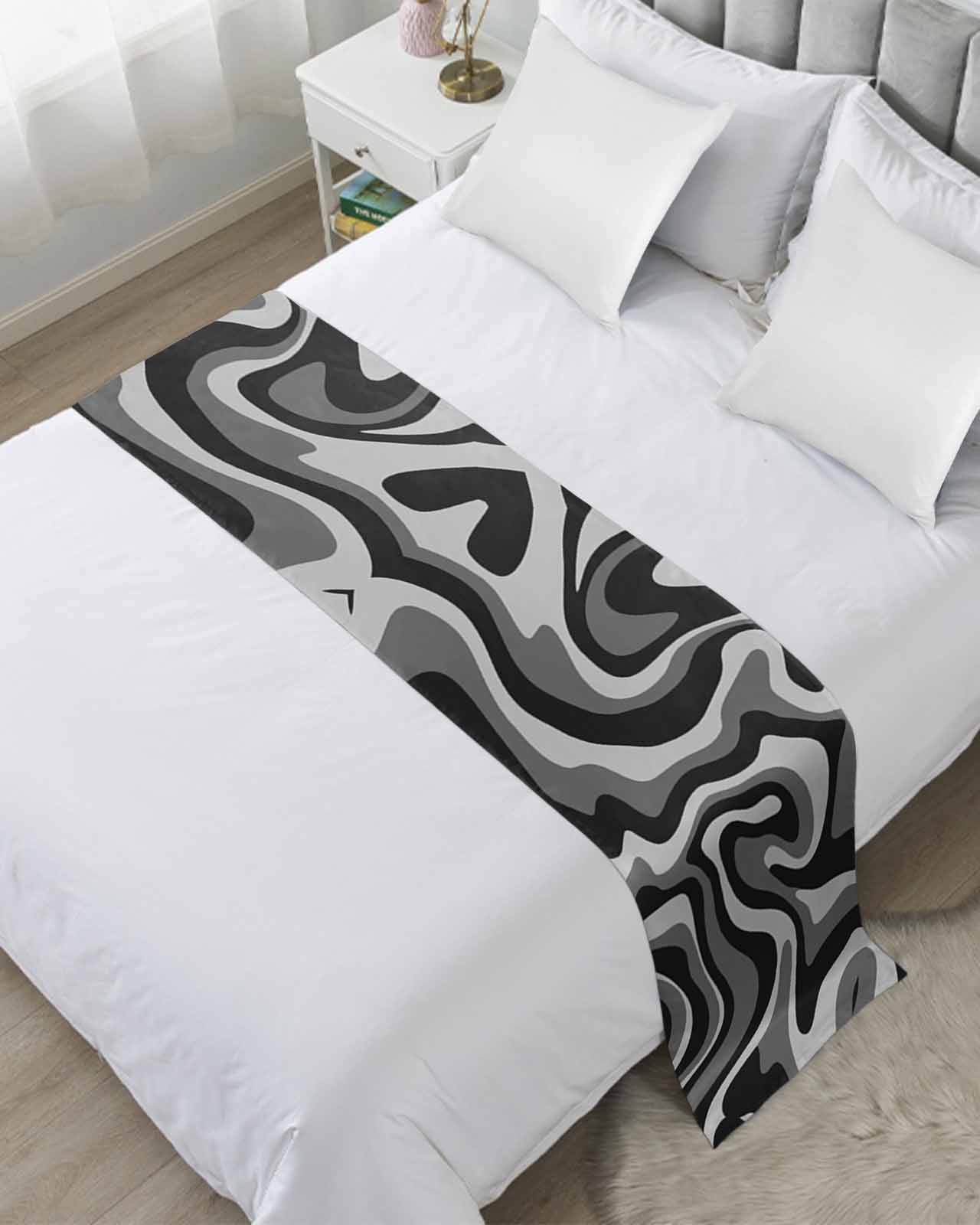 Bed Runner Scarf for Queen Size Bed, Abstract Fluid Art Beds Scarf ...