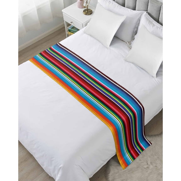 Bed Runner Scarf for Queen Size Bed, Colorful Striped Beds Scarf Throws for Foot of Bedding, Boho Rainbow Stripes Abstract Lines Decorative Beds Runners for Bedroom Guestroom, 83"x20"