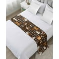 thumbnail image 1 of Bed Runner Scarf Queen Size, Coffee Stain Bed Runners & Scarves for Foot of Beds, Brown Retro Coffee Theme Beans Latte Tea Cup Decorative Bedding Runner Scarf for Hotel Home Bedroom, 1 of 6