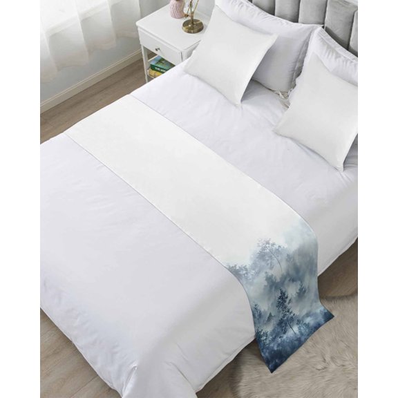 Bed Runner Scarf Queen Size, Forest Farmhouse Stain Bed Runners & Scarves for Foot of Beds, Vintage Nature Tree Scenery Watercolor Decorative Bedding Runner Scarf for Hotel Home Bedroom