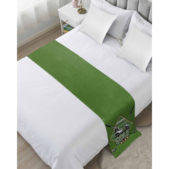 Bed Runner Scarf Queen Size, Golf Club Green Stain Bed Runners & Scarves for Foot of Beds, Abstract Vintage Golf Sports Decorative Bedding Runner Scarf for Hotel Home Bedroom