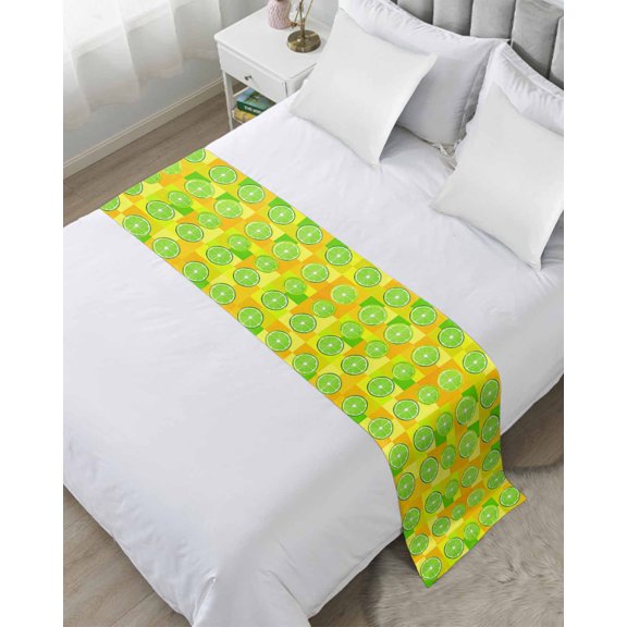 Bed Runner Scarf Queen Size, Green Lemon Plaid Stain Bed Runners & Scarves for Foot of Beds, Farmhouse Checkered Buffalo Summer Decorative Bedding Runner Scarf for Hotel Home Bedroom