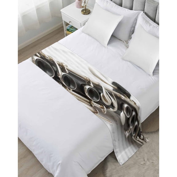 Bed Runner Scarf Queen Size, Musical Instrument Stain Bed Runners & Scarves for Foot of Beds, Saxophone Sheet Music Elegant Art Decorative Bedding Runner Scarf for Hotel Home Bedroom
