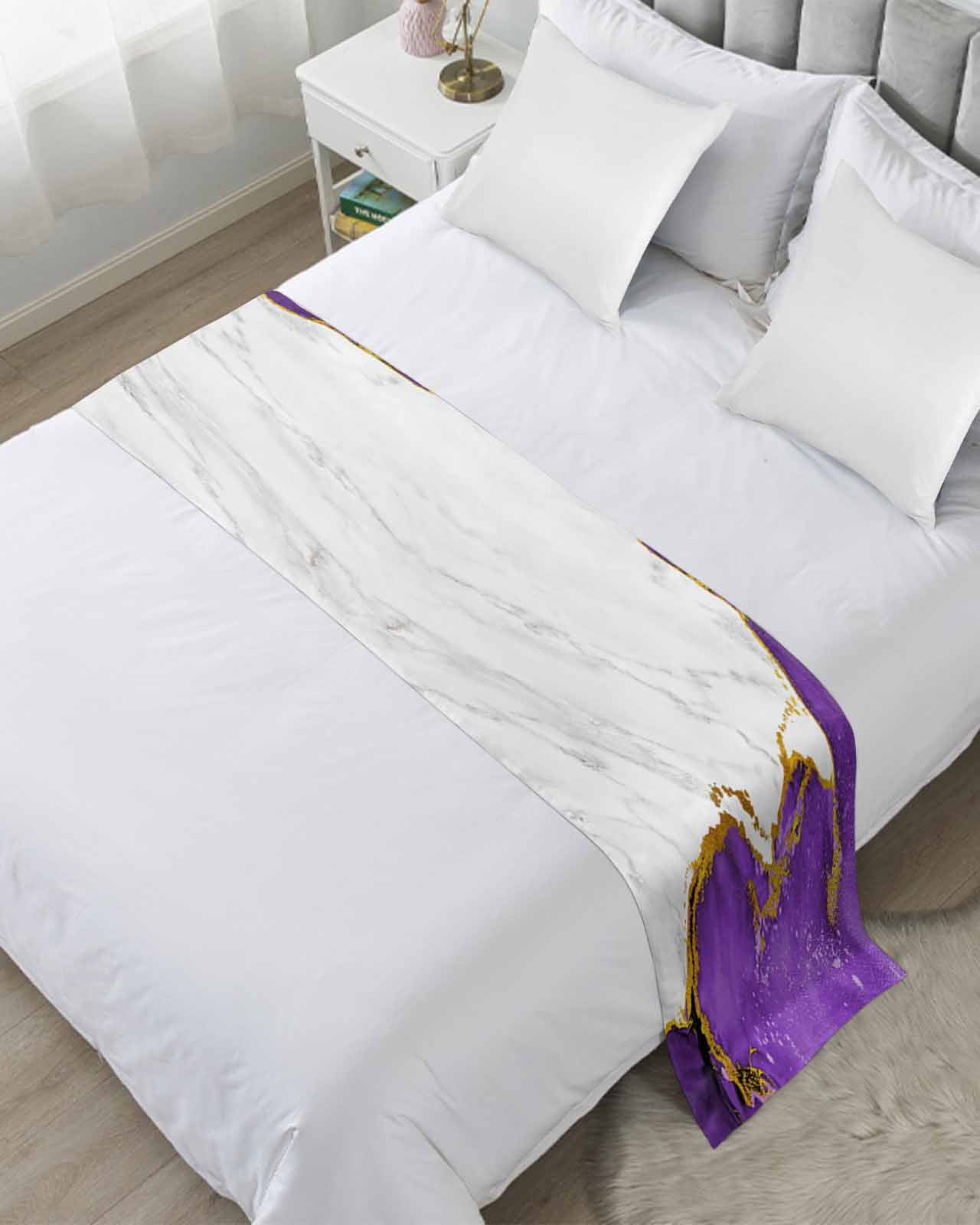 Bed Runner Scarf Queen Size, Purple Gold Marble Stain Bed Runners ...