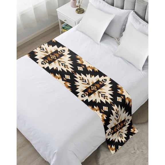 Bed Runner Scarf Queen Size, Southwestern Aztec Stain Bed Runners & Scarves for Foot of Beds, Retro National Style Brown Abstract Decorative Bedding Runner Scarf for Hotel Home Bedroom