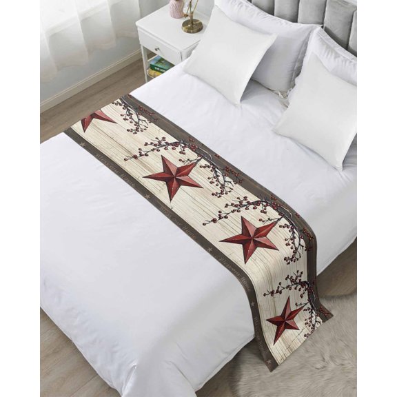 Bed Runner Scarf Queen Size, Texas Star Red Stain Bed Runners & Scarves for Foot of Beds, Farmhouse Berry Wooden Vintage Decorative Bedding Runner Scarf for Hotel Home Bedroom 83 x20 Inch