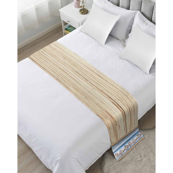 Bed Runner Scarf Queen Size, Western Horse Stain Bed Runners & Scarves for Foot of Beds, Farmhouse Wooden Grain Vintage Cowboy Barn Door Decorative Bedding Runner Scarf for Hotel 83 x20 Inch