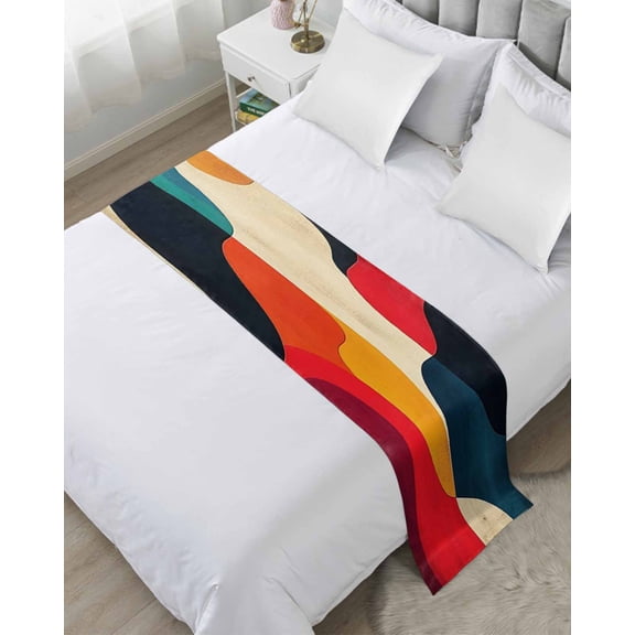 Bed Runner Scarf Twin Size, Abstract Geometric Stain Bed Runners & Scarves for Foot of Beds, Modern Aesthetics Vintage Decorative Bedding Runner Scarf for Hotel Home Bedroom