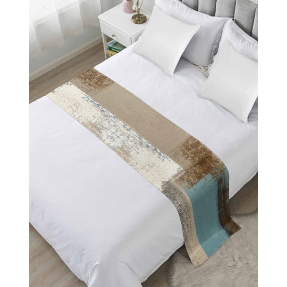 Bed Runner Scarf for Twin Size Bed, Abstract Blue Beds Scarf Throws for Foot of Bedding, Brown Vintage Oil Painting Mottled Texture Decorative Beds Runners for Bedroom Guestroom, 71"x20"