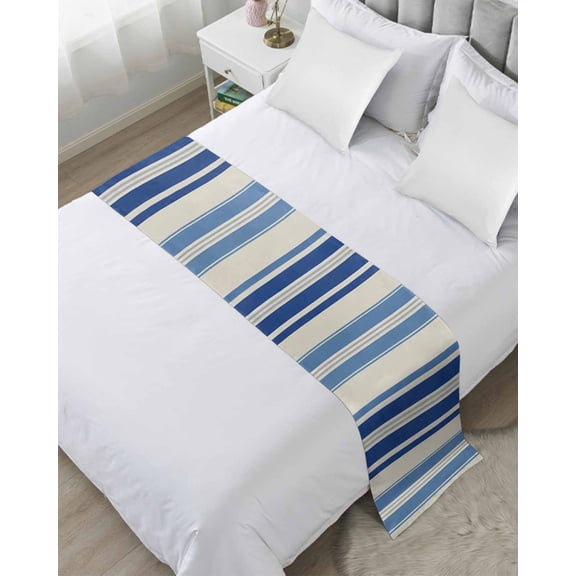 Bed Runner Scarf for Twin Size Bed, Blue Striped Beds Scarf Throws for Foot of Bedding, Farmhouse Modern Stripes Decorative Beds Runners for Bedroom Guestroom, 71"x20"