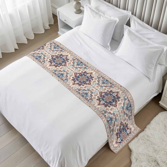 Bed Runner Scarf for Twin Size Bed, Boho Tribe Beds Scarf Throws for Foot of Bedding, Southwest Aztec Colorful Abstract Pattern Decorative Beds Runners for Bedroom Guestroom, 71"x20"
